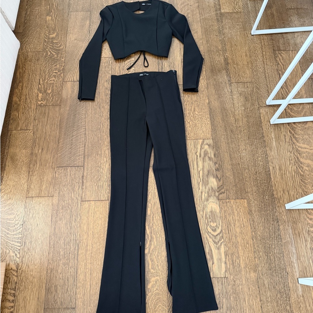 Zara Black Women's High-Waist Flared Pants - Set